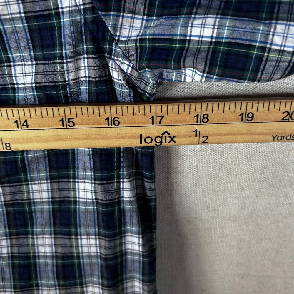 Ralph Lauren Boys Plaid Button Down Shirt Navy Green White Size‎ M 10-12 Cotton